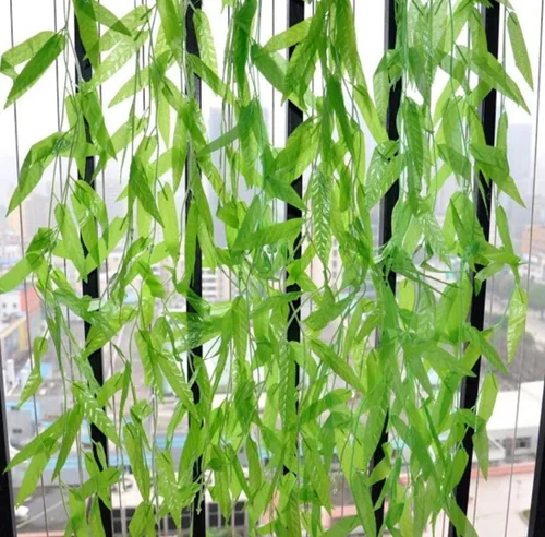 Vista 2 de 10 hojas artificiales de mimbre de sauce verde de 71 pulgadas, 10 unidades, hojas artificiales de bambú verde, guirnalda de flores artificiales