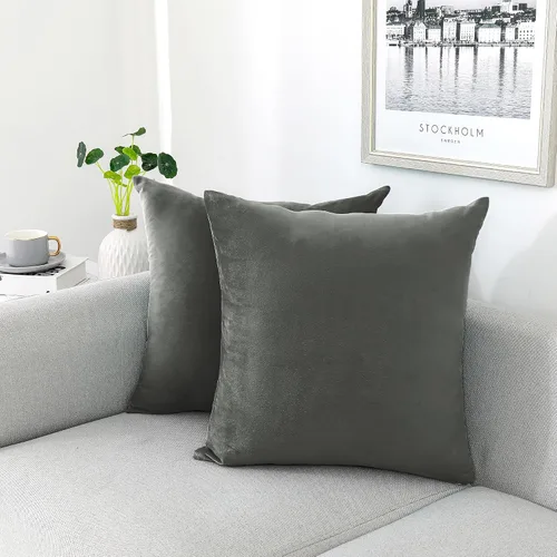 Vista 24 de NiNi ALL - Fundas de almohada decorativas de terciopelo 30x30 cm, paquete de 2 unidades, color azul bebé, suaves para sofá, dormitorio, sala