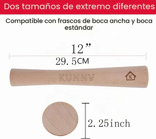 Vista 4 de Chucrut Pounder para tarros Mason Fermentación Vegetal Packer Kimchee Tamper, una pieza de madera de haya maciza (12 pulgadas)