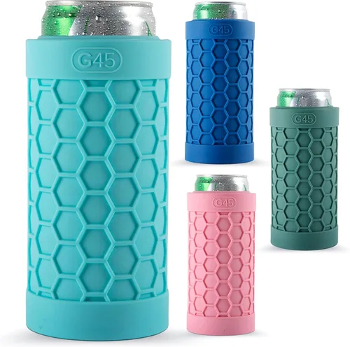 Vista 8 de G45 Enfriador de latas delgado, goma de silicona, aislado para latas delgadas de 12 onzas (verde)