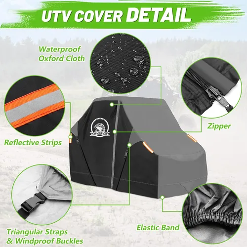 Vista 5 de COVERVIN Cubierta UTV impermeable para exteriores, protección para todo tipo de clima, para Polaris RZR, Yamaha Can-Am Defender Kawasaki Ranger