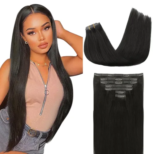 Vista 92 de Lashey Extensiones de cabello humano con clip, sin costuras, #1, color negro azabache, extensiones de cabello humano real, extensiones de cabello