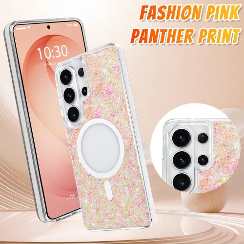 Vista 246 de Bonoma - Funda compatible con Samsung Galaxy S21 Plus, diseño de corazón con purpurina, color rosa Support for MagSafe, Plating Magnetic Case TPU