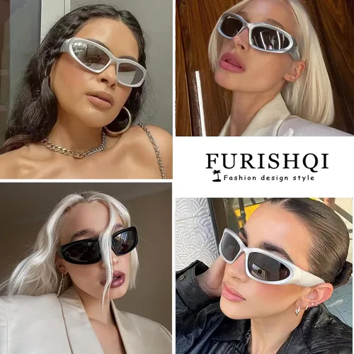 Vista 2 de FURISHQI Y2K - Gafas de sol envolventes para mujeres y hombres con tecnología futura y diseño de sentido protección UV