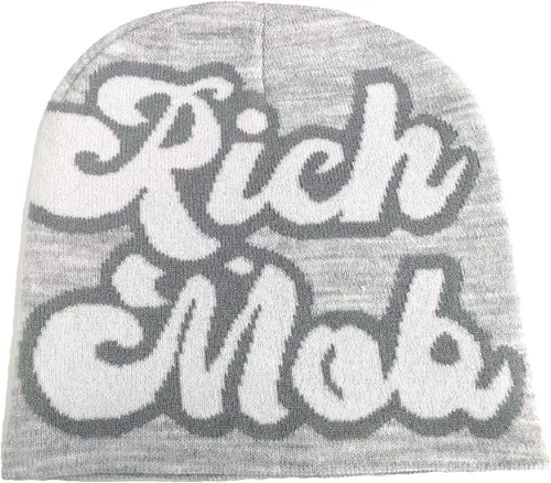 Vista 8 de CORIRESHA Gorros Y2K para hombre, gorro de punto con letras gráficas, gorro de invierno suave y cálido 2_beige café/gris rosa rojo