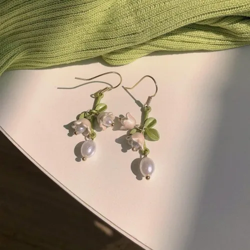 Vista 8 de RXTSLOK Lily of the Valley Necklace Flower Jewelry Earrings Bracelet Gift for Women Mom Friends Bride Weding Spring Summer