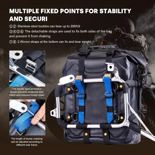 Vista 5 de Bolsa lateral para motocicleta WILD HEART de acero inoxidable, bolsa impermeable con suspensión, bolsas de sillín, 20L/25L, bolsa impermeable