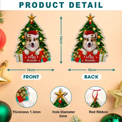 Vista 2 de Corgi - Adornos para árbol de Navidad, adorno de aluminio para árbol de Navidad de Corgi (no 3D), decoración de Navidad 2023 para amantes de Corgi