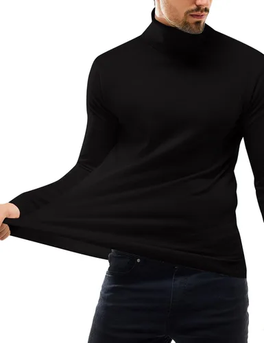 Vista 4 de Light Face Suéter de cuello alto ajustado para hombre, tejido casual, ligero, térmico, manga larga, suéter básico