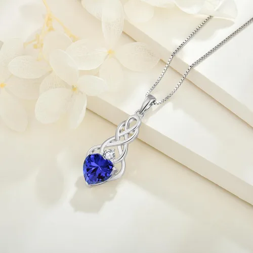 Vista 3 de FJ Infinity Celtic Knot Necklace 925 Sterling Silver Heart Birthstone Pendant Irish Good Luck Jewelry Gifts for Women