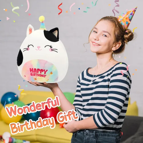 Vista 4 de Almohada suave de peluche de gato de 12 pies, regalo de feliz cumpleaños para niños Soft Stuffed Animal Pillow for Playtime Bedtime Happy Birthday