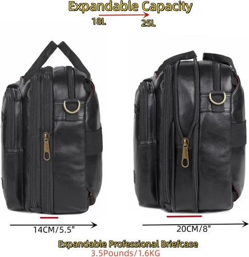 Vista 4 de Mochila de cuero vegano para laptop, maletín híbrido, mochila de viaje para laptop de 15.6 pulgadas, mochila de senderismo, mochila universitaria