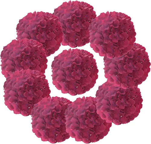 Vista 11 de 10 cabezas de hortensias de seda con tallos de flores artificiales para bodas, fiestas, decoración del hogar (negro)
