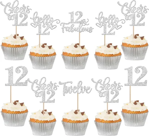 Vista 88 de 30 piezas de adornos para cupcakes de 12 cumpleaños feliz, brillantes doce, hola 12, felicitaciones a 12 años, adornos para cupcakes, 12
