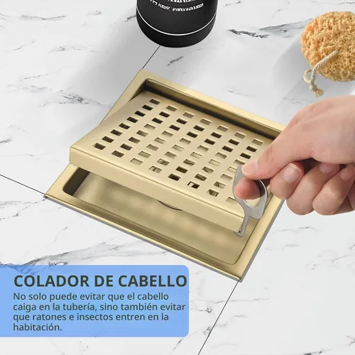 Vista 8 de Juego de 2 desagües de ducha de acero inoxidable 304 de 6 pulgadas, kit de drenaje cuadrado dorado cepillado con brida, rejilla de cubierta