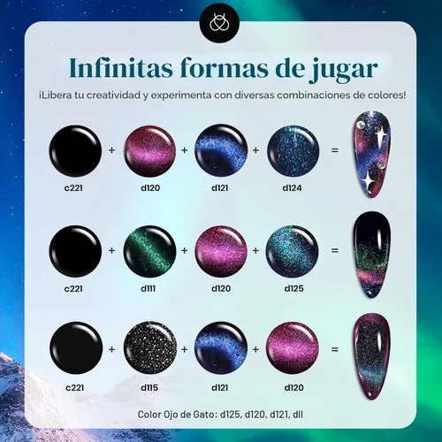 Vista 4 de Juego de esmalte de uñas de gel Beetles Cat Eye - 24 piezas, 20 colores de esmalte de uñas de gel con brillantina, cambia de color oscuro, kit