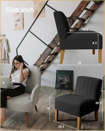 Vista 2 de VIRRMO Sillas de Acento sin Brazos para Sala de Estar, Silla Slipper Moderna Sillas de Sala de Estar con Patas de Madera Sólida, Silla de Tocador