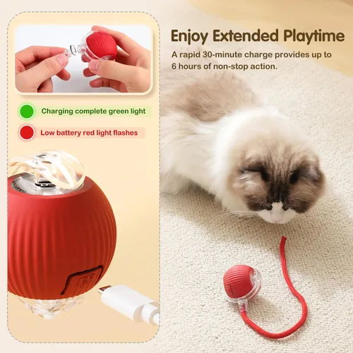 Vista 5 de Pelota de juguete interactiva para gatos, juguetes mejorados para gatos adultos aburridos en interiores y adultos, juguete interactivo auto rodante