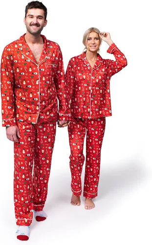 Vista 9 de JOYIN Conjunto de pijama familiar a juego, pijama de Navidad a cuadros negros y rojos, pantalones de descanso y calcetines