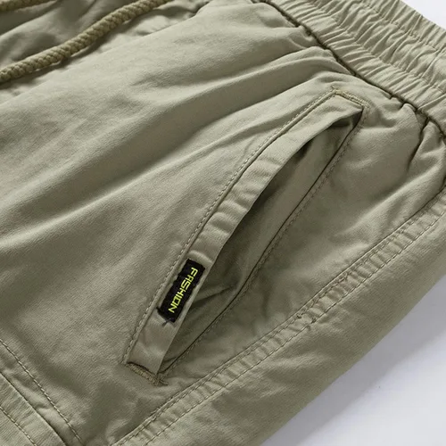 Vista 6 de Casual Shorts for Men 2023 Cotton Drawstring Solid Cargo Shorts Multi Pockets Loose Elastic Waist Tooling Shorts
