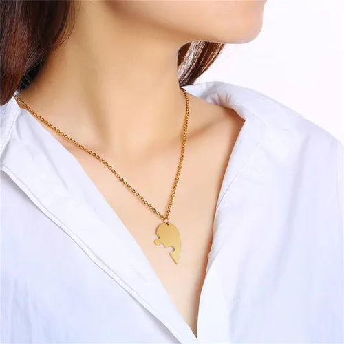 Vista 5 de Juego de 2 piezas de collar de acero inoxidable dorado en forma de corazón, collar negro para pareja, collar para él y ella, collares a juego