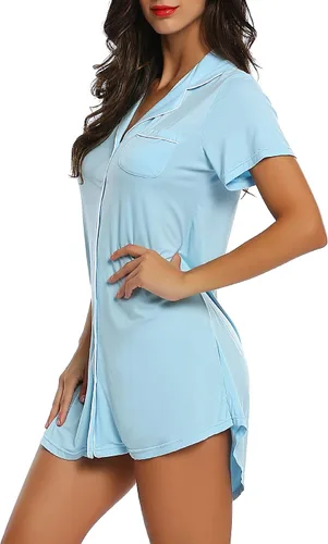 Vista 4 de Cherrydew Camisones para mujer, ropa de dormir súper suave y cómoda, de viscosa de bambú, con botones, camisa de dormir S-XXL