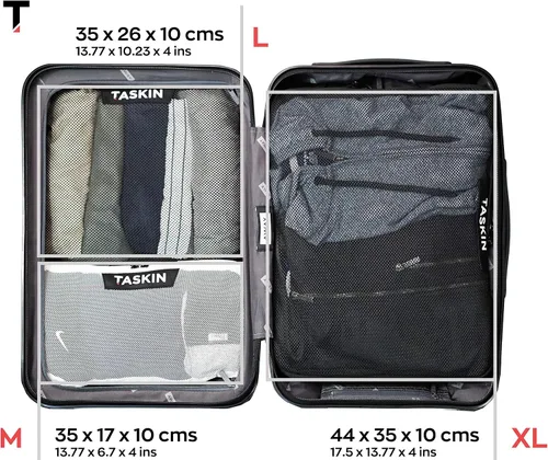 Vista 5 de Taskin Cubos de embalaje de compresión Compartimentos separados de limpieza y suciedad con separador flexible Cremalleras YKK Juego de 4 (2L + 2M)
