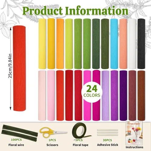 Vista 2 de 24 Colors Crepe Paper Roll 10 X 98inch Papel Crepe Video Tutorial
