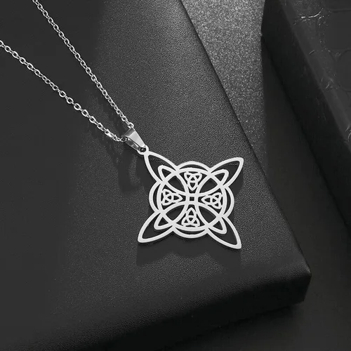 Vista 4 de Collar de bruja de acero inoxidable con nudo celta de bruja, collar de nudo celta para mujeres y niñas, collar de nudo celta, collar Wiccan