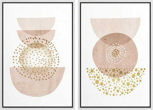 Vista 20 de SIGNFORD Lienzo enmarcado para pared, juego de arte geométrico retro de mediados de siglo, plantas forestales, ilustraciones con formas abstractas