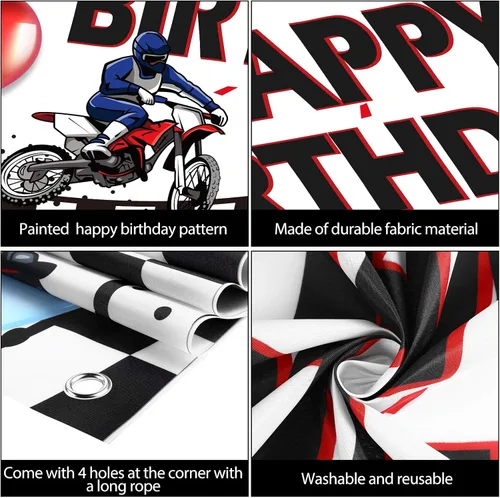 Vista 3 de Sumind Cartel de fondo para decoración de cumpleaños de motocross de carreras de motocross, suministros para fiestas de cumpleaños, 72.8 x 43.3