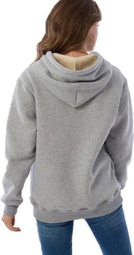Vista 6 de Malajisi Sudadera con capucha para mujer, forro polar, sherpa, para invierno, casual, ajuste holgado