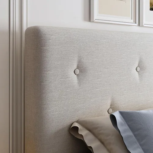 Vista 3 de Marco de cama de lino tamaño matrimonial con cabecero ajustable Beige