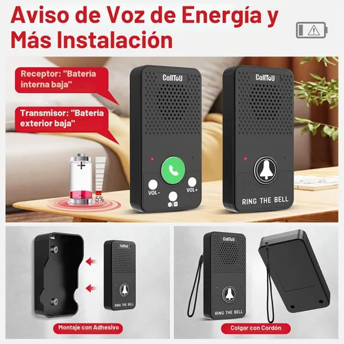 Vista 8 de CallToU Intercomunicadores dúplex completos inalámbricos para el hogar para personas mayores y cuidadores - 500 pies de largo alcance, sin tarifa
