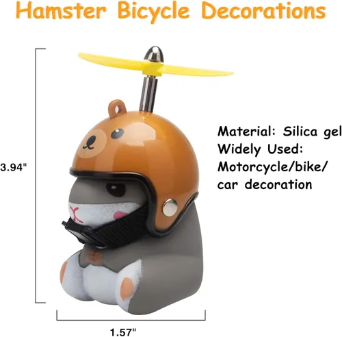 Vista 6 de wonuu Campana de bicicleta de pato con luz y casco, linda bocina de bicicleta de hámster, decoración de salpicadero, campanas de motocicleta