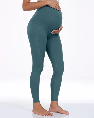 Vista 37 de WHOUARE Leggings de maternidad sobre el vientre con bolsillos para mujer, cintura alta, entrenamiento, pantalones de yoga