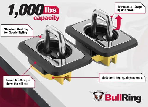 Vista 3 de Bull Ring Anclajes retráctiles para cama de camión, 98-12 Ford Ranger, 98-14 F150, 98-16 F250 y F350 Super Duty, 99-13 Silverado, 99-13 Sierra 1500