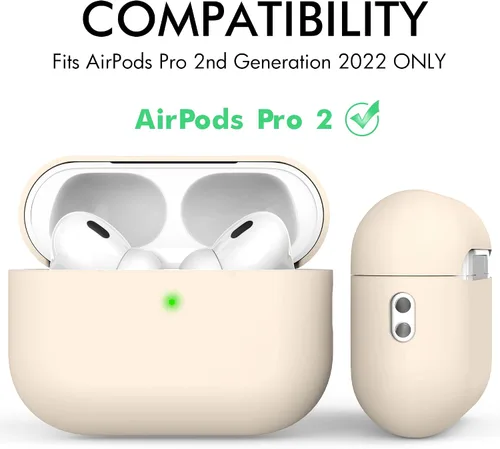Vista 2 de NIUTRENDZ Funda para AirPods Pro 2 2022, funda protectora delgada de silicona que absorbe los golpes con cordón [LED frontal visible] (beige)