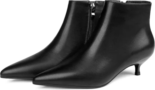 Vista 6 de MERUMOTE Botines de cuero para mujer, zapatos de tacón bajo, botines de invierno con cremallera