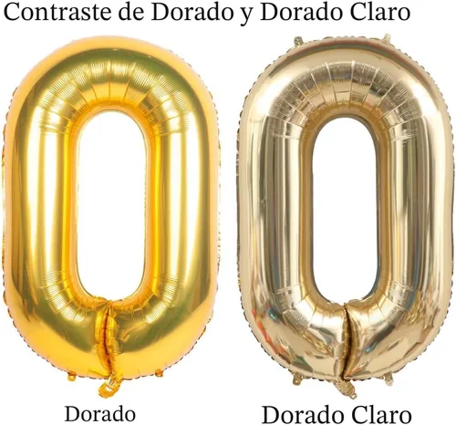 Vista 3 de Globo dorado claro con el número 0 de aluminio de 40 pulgadas, color oro champán, globo de helio 0 Mylar Oro claro 0