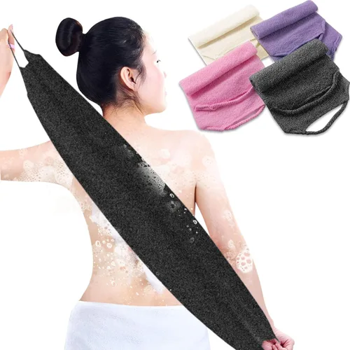 Vista 8 de 4 piezas exfoliante de espalda con asas, exfoliante de espalda de nailon de longitud extendida, paño exfoliante elástico, correa de tirar, limpiador