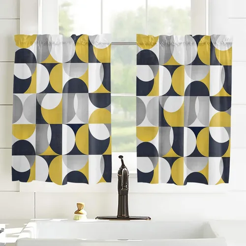 Vista 113 de Cortinas de cocina de Navidad, cenefa semitransparente ajustable con lazo, muñeco de nieve, copo de nieve, bolsillo para barra, tratamiento