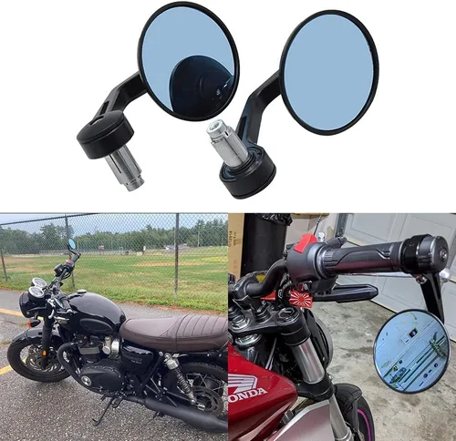 Vista 2 de Espejos de extremo de barra de motocicleta de 7/8 pulgadas, juego de espejos retrovisores de aluminio CNC con lente convexa azul antirreflejos, se