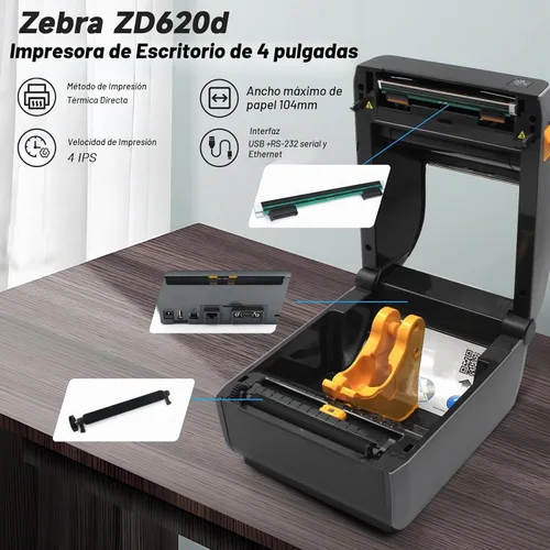 Vista 3 de Zebra ZD620d - Impresora térmica directa de escritorio con pantalla LCD de 203 ppp, ancho de impresión 4 pulgadas, WiFi, Bluetooth, USB, serial
