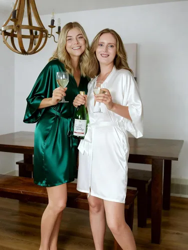 Vista 5 de AW BRIDAL - Bata estilo kimono de satén para mujer