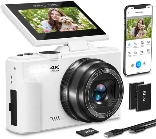 Vista 9 de Cámara digital 4K para fotografía, cámara de vlogging de 64MP para YouTube Rosa