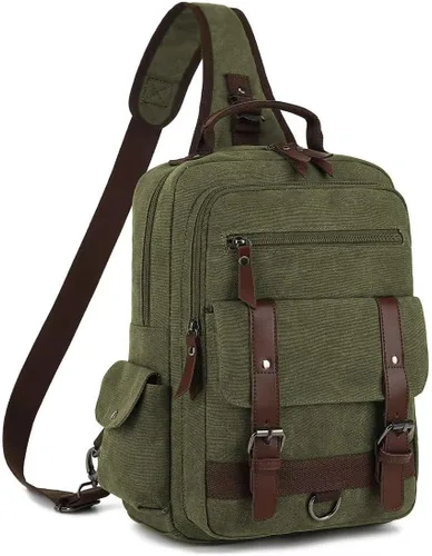 Vista 15 de Bolsa de mensajero vintage, mochila de lona para viajes, bolsa de hombro para hombre, bolsa de doble uso para transporte de mano y transporte cruzado