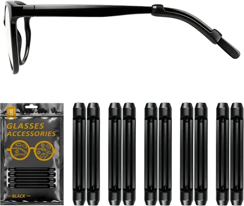 Vista 8 de YR Lentes de silicona suave, retenedores de manga, antideslizantes, elásticos y cómodos, para anteojos, lentes de lectura, 10 pares, color negro
