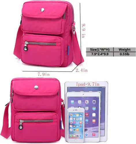 Vista 5 de KARRESLY Bolso cruzado para mujer, bolso de hombro pequeño, de nailon, impermeable, con múltiples bolsillos