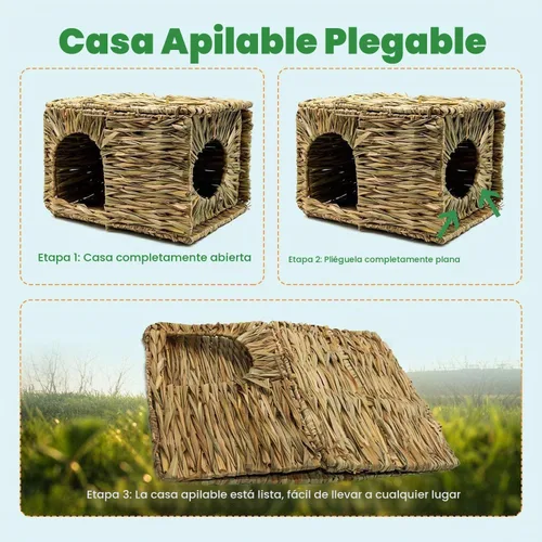 Vista 3 de Juguete natural para escondite de cama, tejido a mano para conejo, conejillo de indias, chinchilla hurón